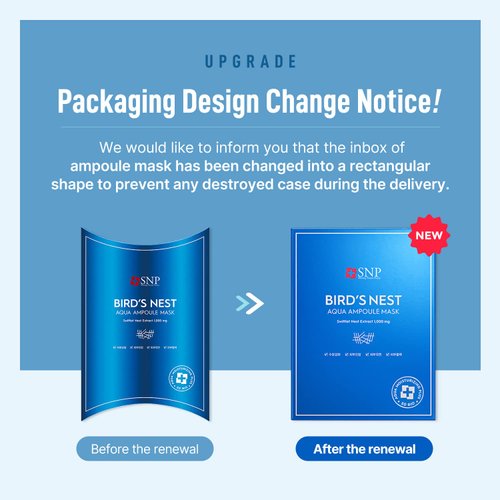 SNP - Bird's Nest Aqua Ampoule Moisturizing Korean Face Sheet Mask - Maximum Hydration & Protection for All Dry Skin Types using Hyaluronic Acid - 10 Sheets