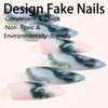Green Marble Press on Nails Long Almond Fake Nails Mirror Acrylic Nails with Glue on Nails Full Cover Reusable Stick on Nails for Women DIY Charm Manicure