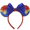ZHENNAN Mouse Ears Headbands for Women, Glitter Blue and Red Bows Ears Headbands, Costume Cartoon Themed Events Birthday Party Decorations Hair Accessoires