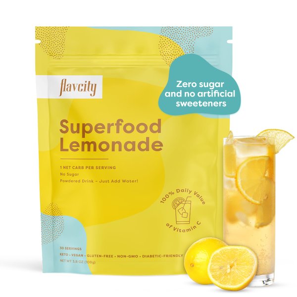 FlavCity Superfood Lemonade Powdered Drink, 30 Servings – Sugar-Free Lemonade Powder Drink Mix - Keto, Vegan, Gluten-Free & Non-GMO