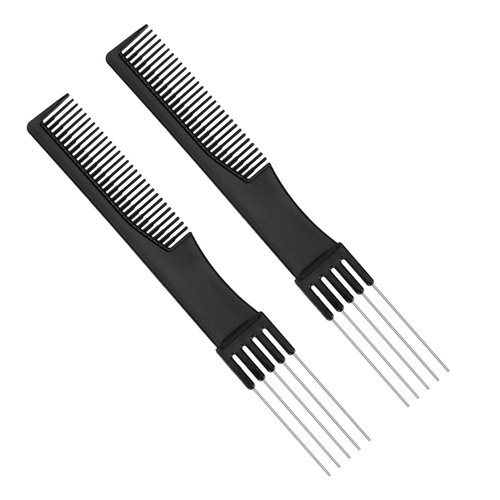2pcs Black Metal Prong Pick Combs Parting for Women, Double-Head Parting Teasing Comb with Metal Pick Fork Comb Tool Hair Picking Comb for Hair Styling Salon Thick Thin Hair