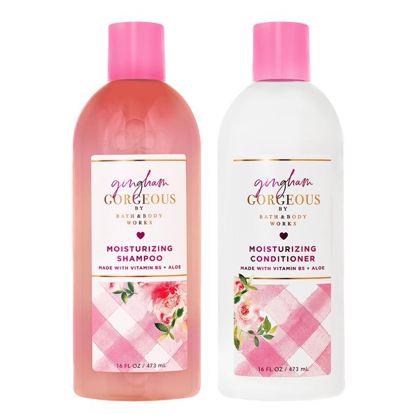 Bath + Body Works Gingham Gorgeous Shampoo w/Gingham Gorgeous Conditioner - Pair of 2 bottles, 16 oz ea - Cleansing, Hydrating Shampoo w/Detangling, Moisturizing Conditioner for Shower Hair Care