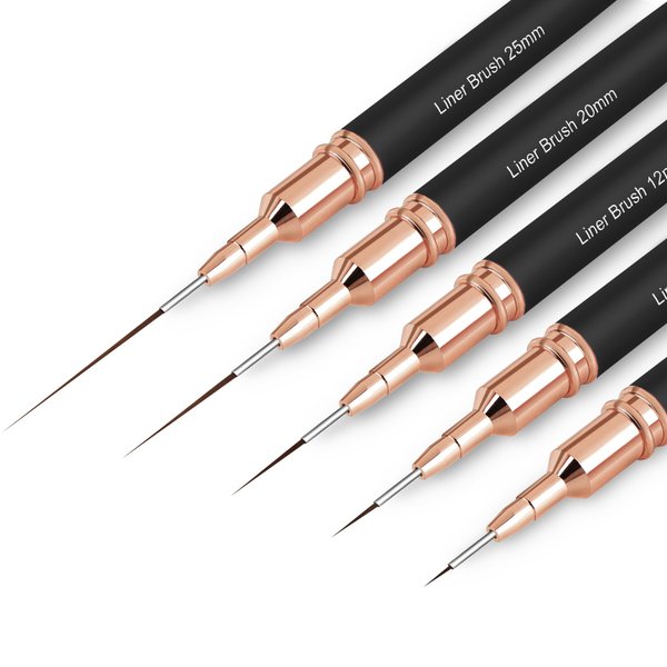 Nail Art Brushes, 5Pcs Nail Art Liner Brushes, Painting Art Design Brush Set Nail Dotting Drawing Tool for Long Lines, Thin Details, Fine Drawing Sizes 4/8/12/20/25mm, Black