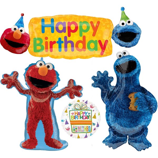Anagram Cookie Monsters and Elmo Happy Birthday Banner Party Supplies Balloon Bouquet Decorations, BQ_4262