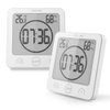 BALDR Digital Bathroom Clocks - 2 Pack Water-Resistant Shower Clock with Timer - Large LCD Display Digital Clock for Shower with Timer, Temperature and Humidity, Wall Clock for Bathroom, White