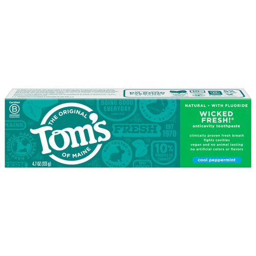 Tom's of Maine Natural Wicked Fresh! Fluoride Toothpaste, Cool Peppermint, 4.7 oz. 2-Pack