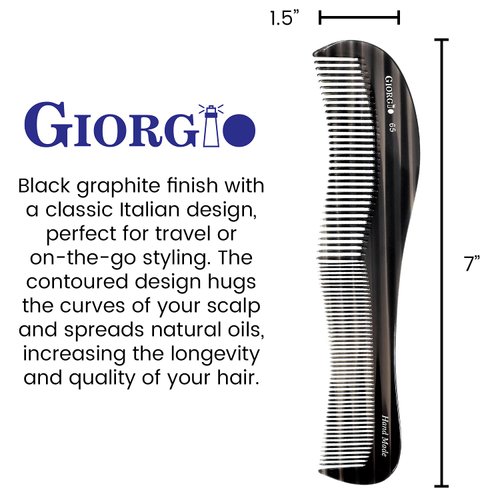 Giorgio G65 Contour Comb -Fine Tooth Comb and Wide Tooth Comb for Thick and Thin Hair Styling - Grooming Hair Combs for Men,Women, and Kids - Saw Cut Barber Comb, Handmade Hair Comb, and Hand Polished