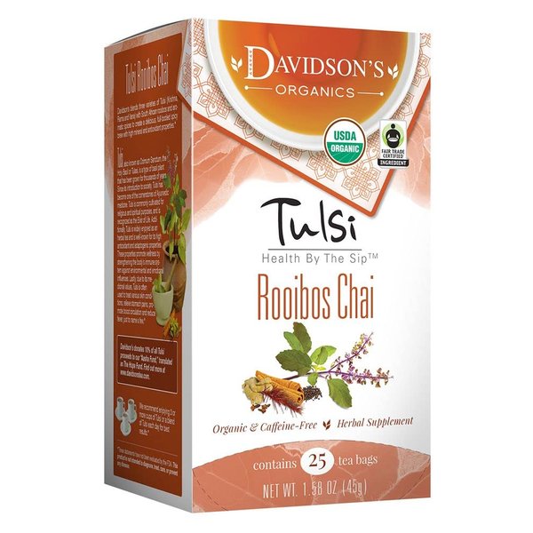 Davidson's Organics, Tulsi Rooibos Chai, 25-count Tea Bags, Pack of 6