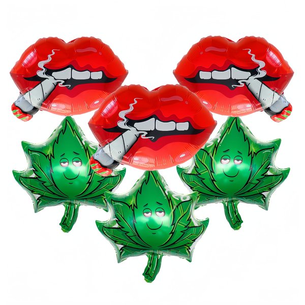CYMYLAR 6 PCS Weed Marijuana Balloons/Lip Smoking Balloons/Cannabis Birthday Themed Party/Lets Get Lit /Marijuana Theme Decorations/Weed Aluminum Balloon/Weed Balloons Party Supplies