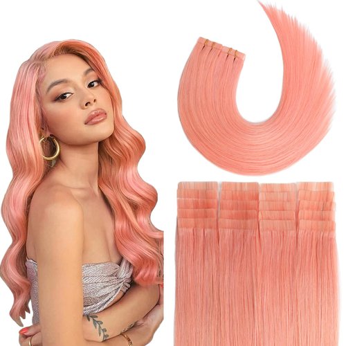 Tape in Hair Extensions Pink 100% Remy Human Hair Extensions Silky Straight for Fashion Women 20 Pcs/Package(22Inch #Pink 60g)