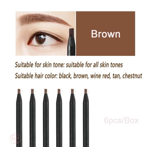 6pcs/pack Brow Pencil Set Pull Cord Peel-off Eyebrow Pencils Waterproof Long Lasting Microblading Eyebrow Pen for Marking, Filling, Outlining (Brown)