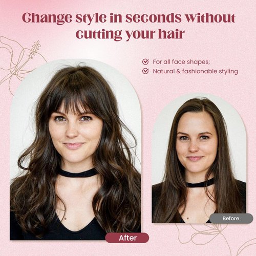 SISLAF Hair Clip in Bangs-100% Real Human Hair Bangs Hair Clip Wispy Bangs Clip On Bangs for Women withTemples Hairpieces Wig Curved Bangs with Hair Roller(Dark Brown)