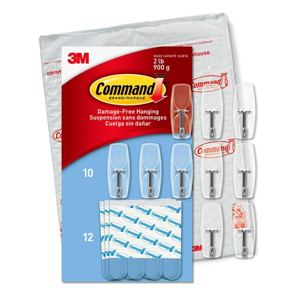 Command Medium Wire Toggle Hooks, Damage Free Hanging Wall Hooks with Adhesive Strips, No Tools Wall Hooks for Hanging Organizational Items in Living Spaces, 10 Clear Hooks and 12 Command Strips