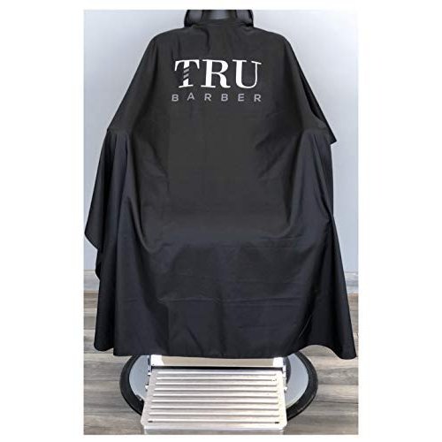 TRU BARBER Silicone neck cape, 100% Polyester, light weight cape and Waterproof, Professional Cape with Snap Closure Hair Salon Cutting Cape, Barber Cape, Barbershop cape, 50" x 58” (Black/White)