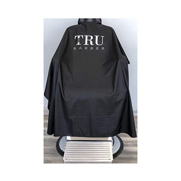 TRU BARBER Silicone neck cape, 100% Polyester, light weight cape and Waterproof, Professional Cape with Snap Closure Hair Salon Cutting Cape, Barber Cape, Barbershop cape, 50" x 58” (Black/White)