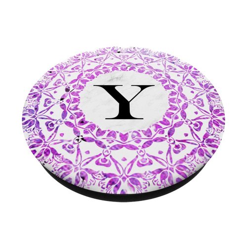 Cell Phone Pop Up Grip Holder,Monogram Mandala White Pink Y PopSockets Grip and Stand for Phones and Tablets