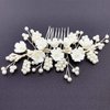 PRETTYLIFE White Flower Hair Piece Bridal Headpieces Pearl Floral Hair Comb Accessories for Wedding Women Girls (Silver Vine)