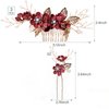 Bridal Hair Combs, Wedding Hair Comb Set Crystal Flower Hair Clips Bride Bridesmaid Hair Sides Comb Rhinestone Barrettes, Pearl Flower Hair Pins Hair Accessories for Women Girls (Wine Red)