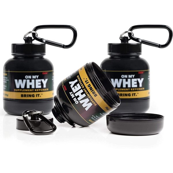 OnMyWhey - Protein Powder and Supplement Funnel Keychain, Portable to-Go Container for The Gym, Workouts, Fitness, and Travel - TSA Approved, Classic 3-Pack