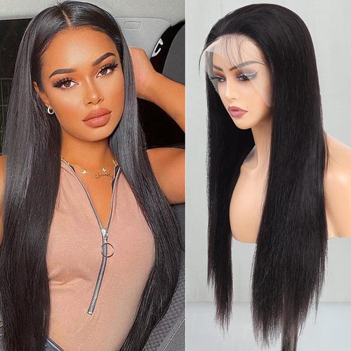 13x4 Lace Front Human Hair Wigs (18inch,180% Density) Brazilian Remy Straight Natural Color Wigs For Black Women Pre plucked Transparent Glueless Lace Wig With Baby Hair