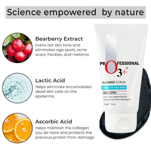 O3+ Volcano Scrub for Exfoliation, Deep Cleansing, Blackhead Removal and Pore Minimization (50g)