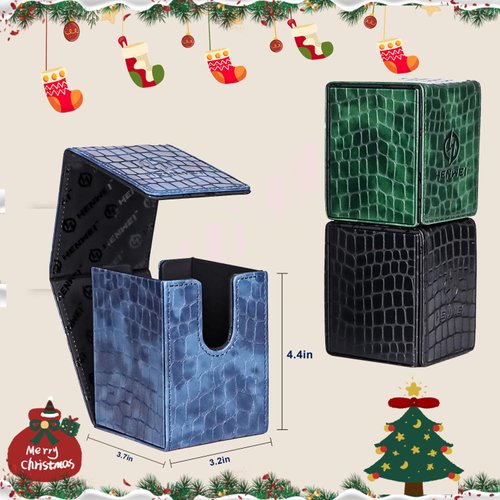 MTG Deck Box, Premium PU Leather Card Protective for 600+ Sleeved Cards Holder Twin Flip Deck for Commander, PVC Free Strong Magnet Card Case Holder Storage (3 Pack,Black/Blue/Green)