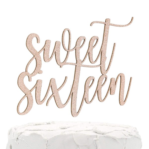 NANASUKO 16th Birthday Cake Topper - Sweet Sixteen - Double Sided Rose Gold Glitter - Premium Quality Made in USA
