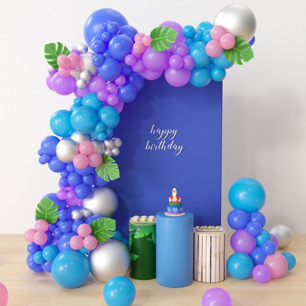 HYOWCHI Stitch Party Supplies - 170 Pcs Cartoon Stitch Balloon Garland Arch Kit, Purple Blue Silver Latex Balloon Arch For Hawaii Theme Stitch Baby Shower Birthday Party Decorations