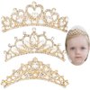 ANBALA Small Tiara Crown with Hair Comb, 3 Pack Mini Tiara Crown Princess Crystal Shiny Hair Accessories for 2 3 4 5 6 7 8 9 Years Girls Hair Dectoration Styling Cute Hair Accessories (Gold)