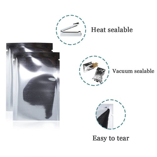 PABCK 500 Pack 2.4x3.5 inch (Usable Size 2x3.1 inch) Silver Foil Pouch Heat Seal Bulk Food Storage Bags Vacuum Sealer Wrapping