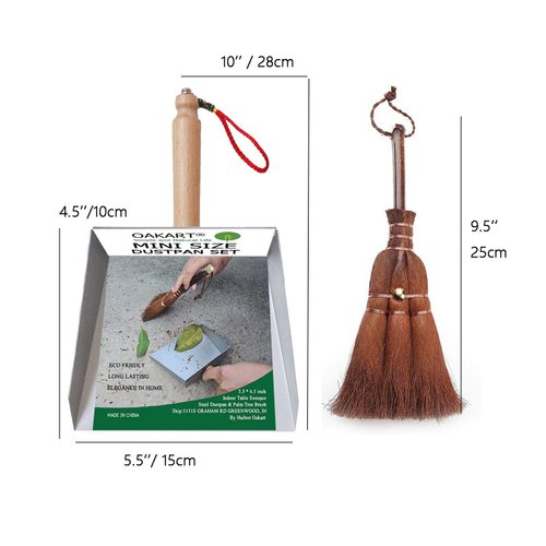 OAKART Mini Metal Dustpan and Brush Set Handmade Natural Bristle Hand Broom