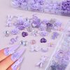 Kikonoke 2 Boxes 3D Flower Nail Charms Butterfly Bow Snake Rabbit Bear Shaped Nail Art Rhinestones Gems for DIY Nail Art Decoration Making Craft (Purple)