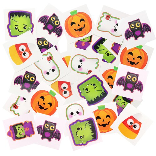 144 Halloween Tattoos for Kids, Pre-Cut Temporary Tattoo Halloween Bulk Favors in 6 Assorted Designs 2" Halloween Temporary Tattoos for kids Halloween Party Favors, Goodie Bag Fillers & Treats -Srenta