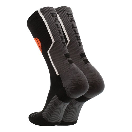 MadSportsStuff Baller Basketball Logo Crew Socks (Black/Orange, Small)