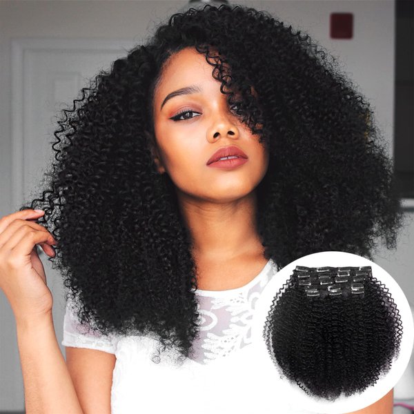 Vanalia 3C 4A Clip Ins, Afro Kinky Curly Clip In Hair Extensions, 3C 4A Clip ins for African American Black Women,9A Brazilian Remy Hair Double Wefted Natural Black,120 Gram 18Inch