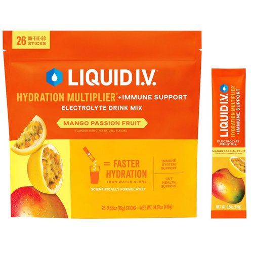 Liquid Hydration Multiplier Plus Immune Support Mango Passionfruit Flavor 26 Count(No Artificial Sweeteners or Colors, Non-GMO, Sports Nutrition Supplements)