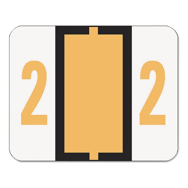 Smead BCCRN Bar-Style Color-Coded Numeric Label, 2, Label Roll, Light Orange, 500 Labels per Roll (67372)