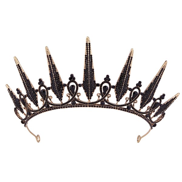 Vofler Black Tiara, Gothic Crown - Baroque Crystal Headpiece Hair Accessories for Evil Queen Bride Women Girls Princess Wedding Birthday Quinceanera Pageant Prom Homecoming Halloween Costume Party