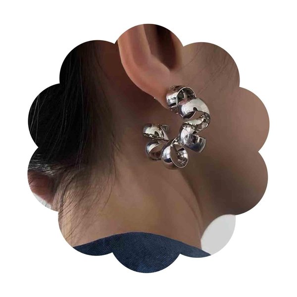 Sttiafay Vintage Exaggerated Irregular Circle Earrings Twist Hoop Earrings Twisted Rope Round Earrings Silver Circle Hoop Dangle Earrings Jewelry for Women and Girls