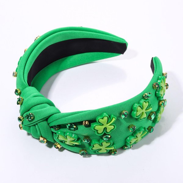 CEALXHENY St. Patrick's Day Headband for Women Green Shamrock Headband Embellished Crystal Rhinestone Knotted Headband St. Patrick's Day Hair Accessories Outfits Irish Holiday Gifts (Shamrock 2)