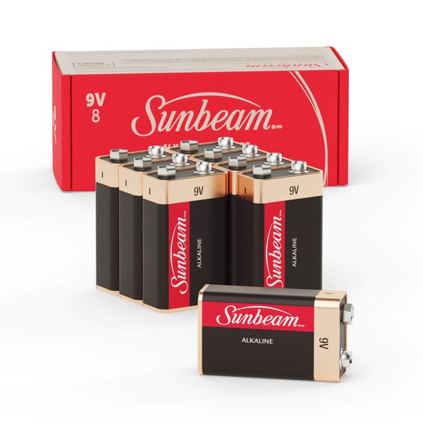 Sunbeam 16728 8 Pack 9V High-Performance Alkaline Batteries, Easy to Open Value Pack