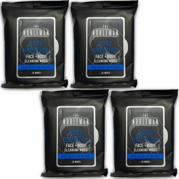Global Beauty Care The Nobleman Pore Refining Face + Body Cleansing Wipes, 120 Count, Tea Tree & Charcoal