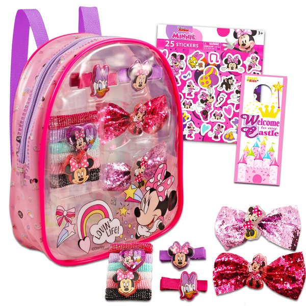 Minnie Mouse Hair Accessories Bundle - 10 Pc Minnie Mouse Hair Set with Minnie Mouse Accessories Bag, Hair Bows, Clips, Stickers, and More | Minnie Mouse Hair Accessories