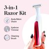Kushae 3-in-1 Razor Kit for Women - Female Shaving Razor - Eyebrow Trimming Tool - Waterproof Cleansing Device - Rechargeable Hair Removal Trimmer for Legs, Bikini, Underarms, Face & Hands