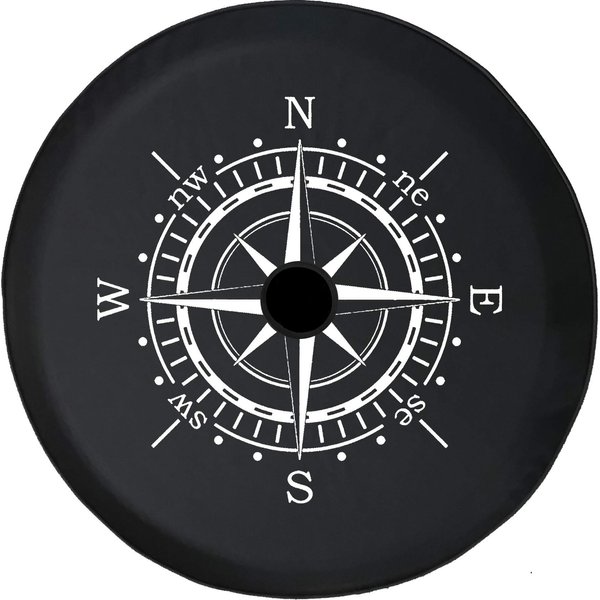 JL Series Spare Tire Cover with Backup Camera Hole Compass Sun Dial Black 33 in