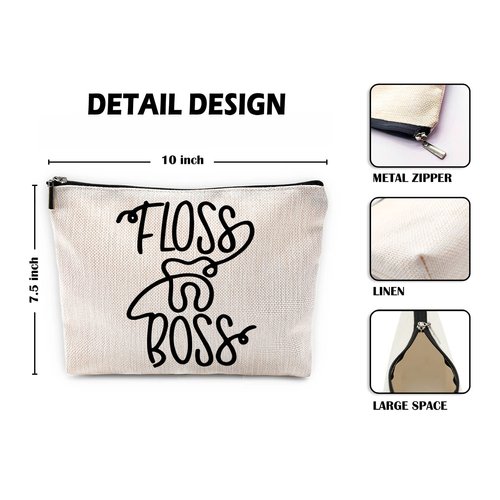 Sufamb Floss Boss Makeup Bag, Funny Dental Assistant Cosmetic Pouch for Women Girls, Funny Gifts for Dentists Women Dental Hygiene Hygienist,Dental Assistant Gifts