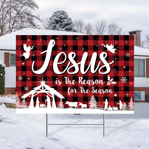 20 Inch Christmas Nativity Yard Sign with Stakes - Jesus Manger Scene Lawn Decorations for Outdoor Xmas Party