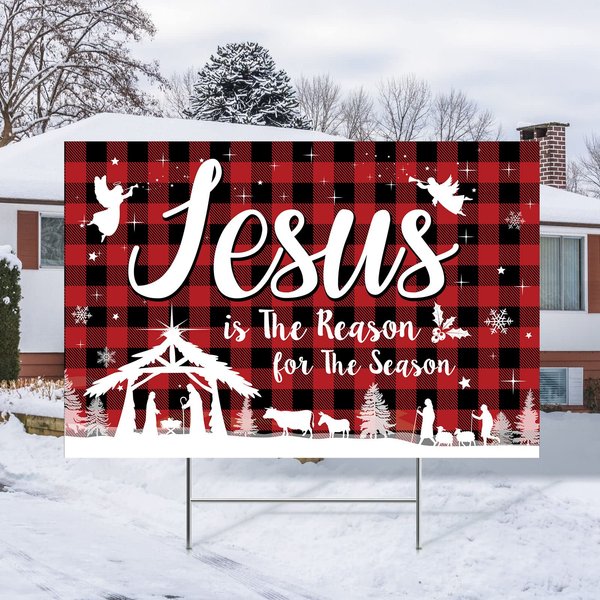 20 Inch Christmas Nativity Yard Sign with Stakes - Jesus Manger Scene Lawn Decorations for Outdoor Xmas Party