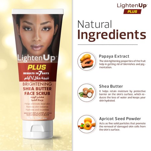 LightenUp Brightening Face Wash - 4 fl oz / 118 ml - Face Scrub Exfoliator, Natural Shower Gel, with Coconut Oil, Papaya, Shea Butter for All Skin Types