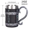 Nordic Viking Rune Mug Tankard Stainless Steel Wooden Resin 3D Norse Decor Coffee Cool Gothic Beer Tankard Stein Cup Mugs 20oz